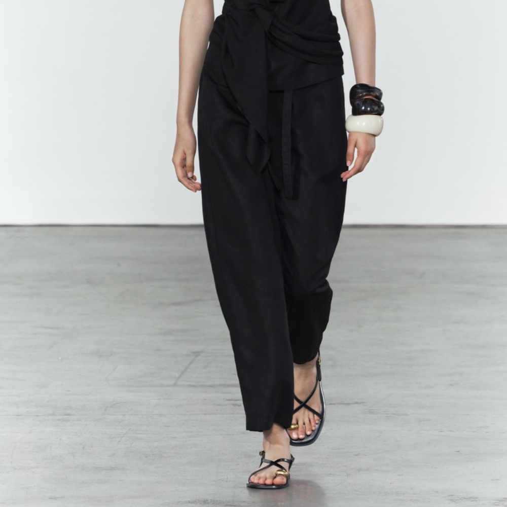 Zara Black Wide-Leg Linen-Blend Pant